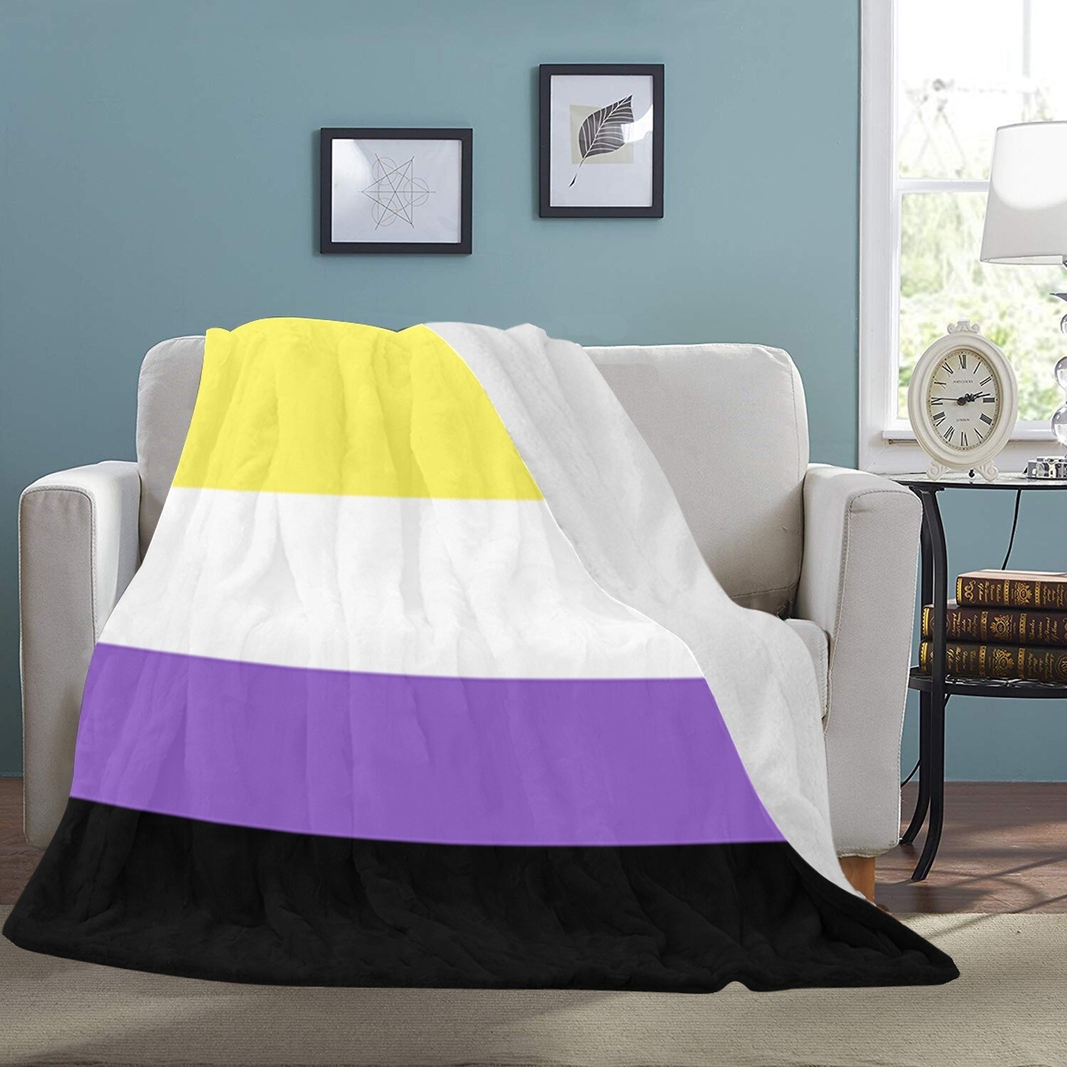 🤴🏽👸🏽🏳️‍🌈 Large Ultra-Soft Micro Fleece Blanket Love is Love Nonbinary Pride Flag by Kye Rowan 2014, gift, gift for her, gift for him, gift for them, 70"x80"
