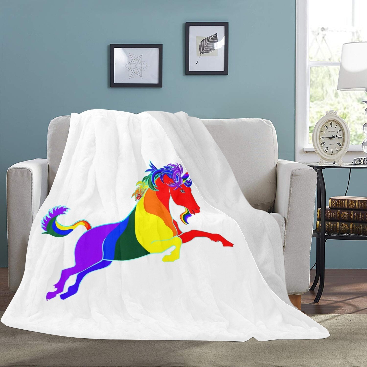 🤴🏽👸🏽🏳️‍🌈 🦄 Large Ultra-Soft Micro Fleece Blanket Love is Love LGBTQ Unicorn by Maru, rainbow flag, pride flag, gift, gift for her, gift for him, gift for them, 70"x80"