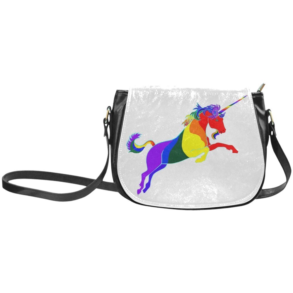 👜🏳️‍🌈🦄Love is Love Crossbody Bag Magical Unicorn LGBTQ flag LOVE heart, rainbow flag, pride flag, saddle bad, shoulder bag, gift for her, Size 10.24"(L) x 4.13"(W) white