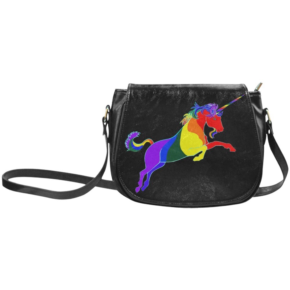 👜🏳️‍🌈🦄Love is Love Crossbody Bag Magical Unicorn LGBTQ flag LOVE heart, rainbow flag, pride flag, saddle bad, shoulder bag, gift for her, Size 10.24"(L) x 4.13"(W) black