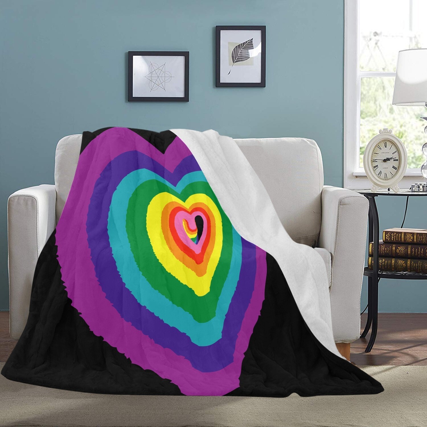 🤴🏽👸🏽🏳️‍🌈 Large Ultra-Soft Micro Fleece Blanket Love is Love LGBTQ flag, big Graffiti heart, rainbow flag, pride flag, gift, gift for her, gift for him, gift for them, 70"x80", black