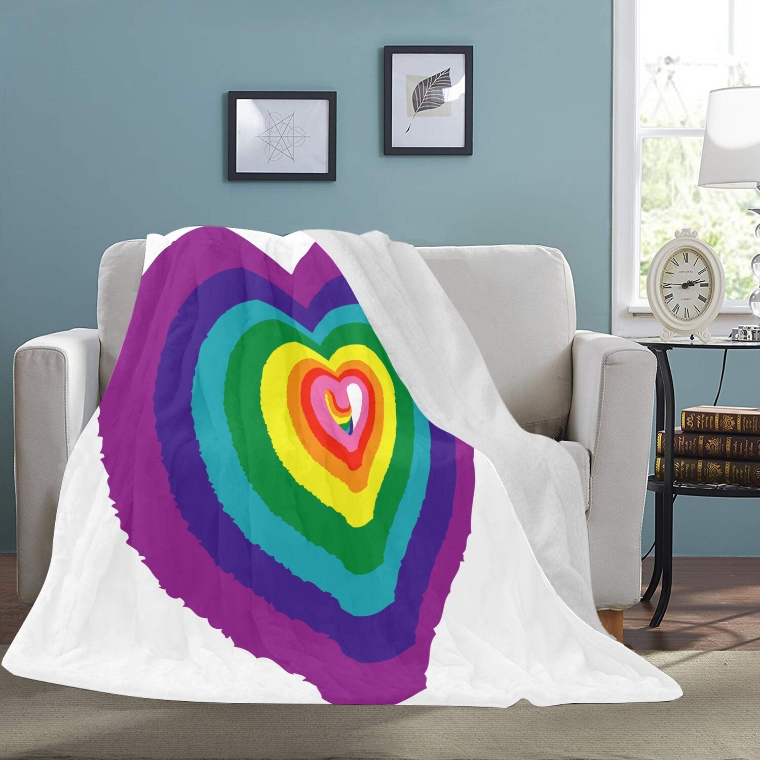 🤴🏽👸🏽🏳️‍🌈 Large Ultra-Soft Micro Fleece Blanket Love is Love LGBTQ flag, big Graffiti heart, rainbow flag, pride flag, gift, gift for her, gift for him, gift for them, 70"x80", white