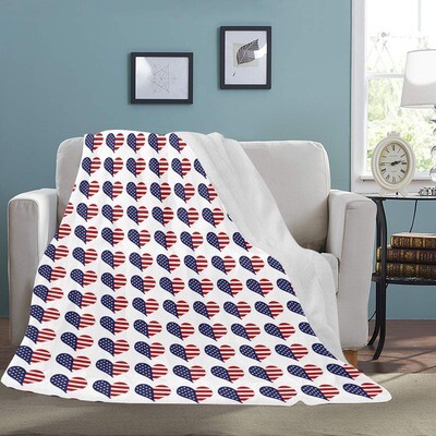 🤴🏽👸🏽🇺🇸 Large Ultra-Soft Micro Fleece Blanket I love America, USA flag Hearts, gift, gift for her, gift for him, gift for them, 70"x80", white