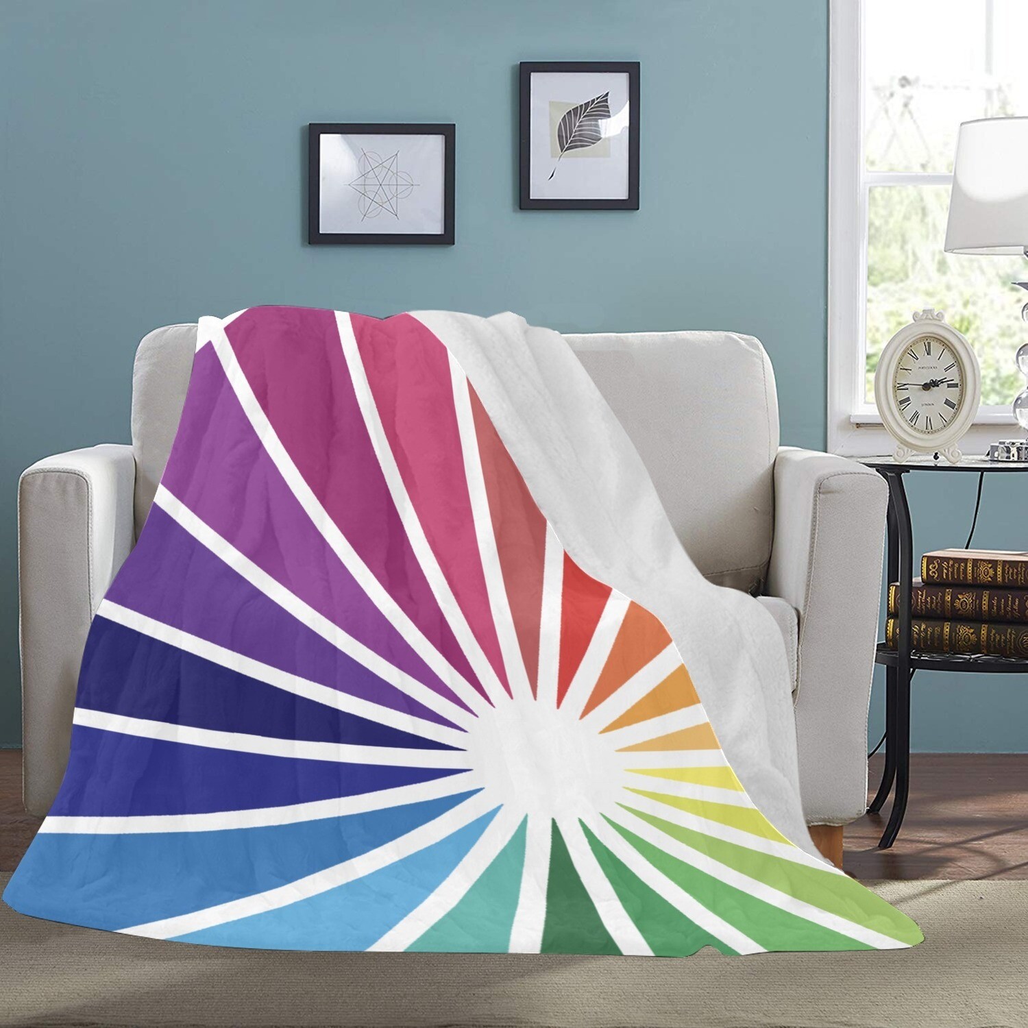 🤴🏽👸🏽Large Ultra-Soft Micro Fleece Blanket Rainbow Spectrum, gift, gift for her, gift for him, gift for them, 70"x80", white