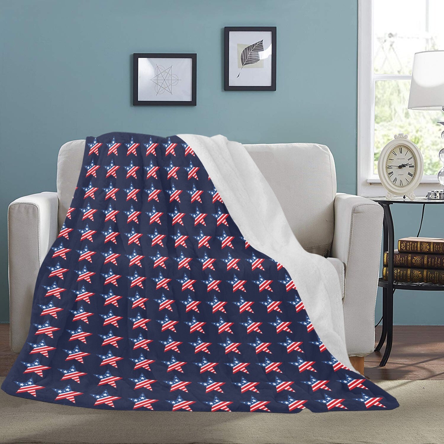🤴🏽👸🏽🇺🇸 Large Ultra-Soft Micro Fleece Blanket Fourth of July, I love America, big USA flag Stars, gift, gift for her, gift for him, gift for them, 70"x80", navy