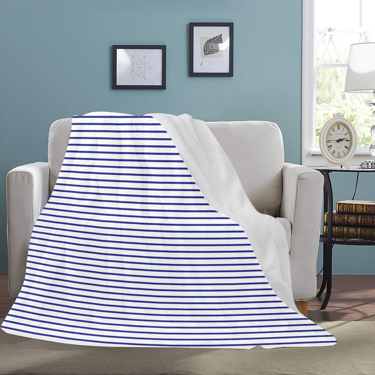 🤴🏽👸🏽Large Ultra-Soft Micro Fleece Blanket Marine Navy horizontal stripes, gift, gift for her, gift for him, gift for them, 70"x80"