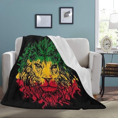 🤴🏽👸🏽Large Ultra-Soft Micro Fleece Blanket Lion of Judah, Rasta, Jamaican, Rastafarian, Jamaica, gift, gift for her, gift for him, gift for them, 70"x80", black