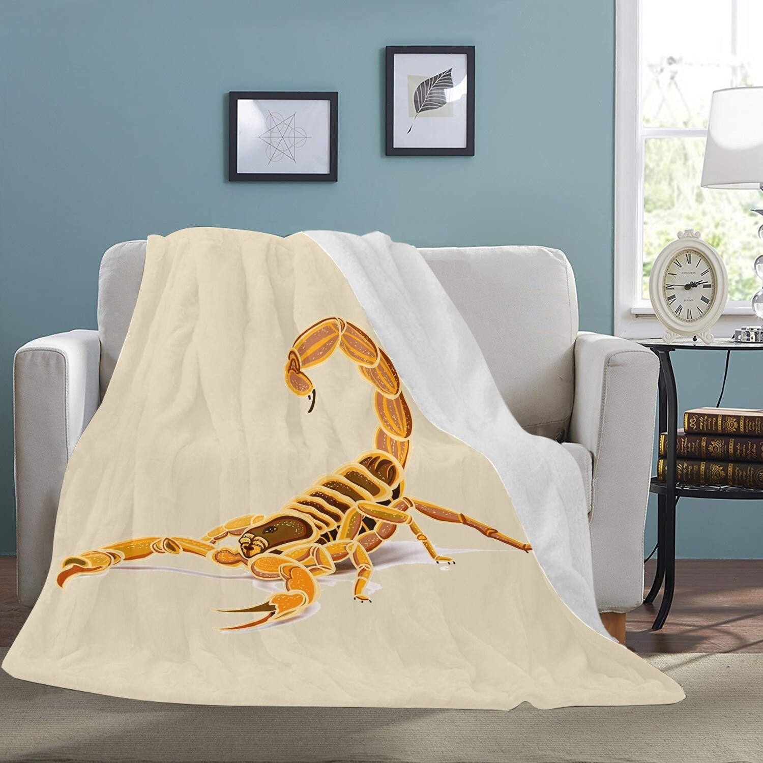 🤴🏽👸🏽🦂Large Ultra-Soft Micro Fleece Blanket Scorpio Scorpion Zodiac Astrological sign by Maru, gift, gift for her, gift for him, gift for them, 70"x80", sand