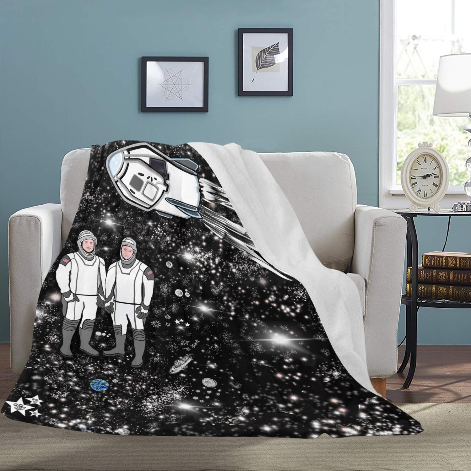 🤴🏽👸🏽👨🏽‍🚀🚀Large Ultra-Soft Micro Fleece Blanket Robert Behnken Douglas Hurley Nasa SpaceX Crew Dragon by Maru, gift, gift for her, gift for him, gift for them, 70"x80"