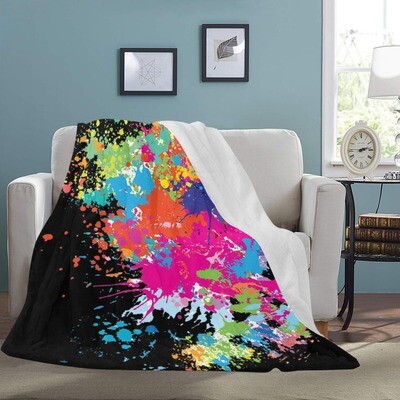 👨🏽‍🎨👩🏽‍🎨Large Ultra-Soft Micro Fleece Blanket Artist, Splash of colors, Paint, gift, gift for her, gift for him, gift for them, 70"x80", black