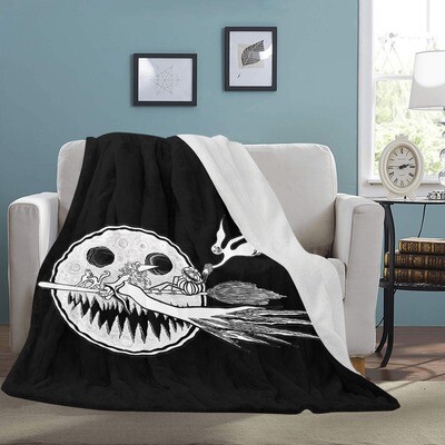 🤴🏽👸🏽🎃Large Ultra-Soft Micro Fleece Blanket Halloween Moon, Flying Witch, Magical Cat, Pumpkins, Ghosts and Snake by Maru, gift, 70"x80", black