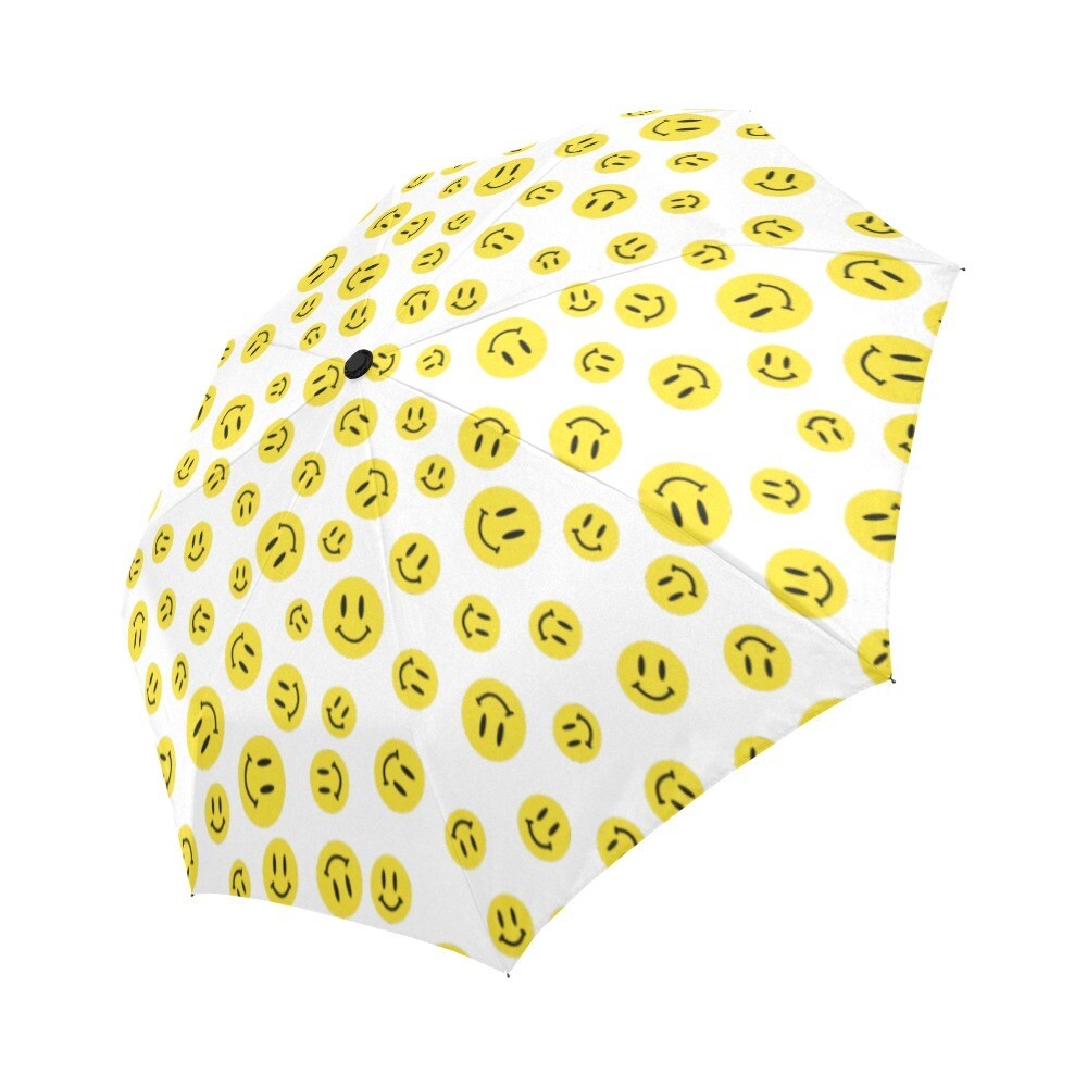 🤴🏽👸🏽☂😀Automatic Foldable Umbrella Happiness, Yellow Happy faces, Smileys, Emojis, gift, gift for him, gift for her, accessories, white