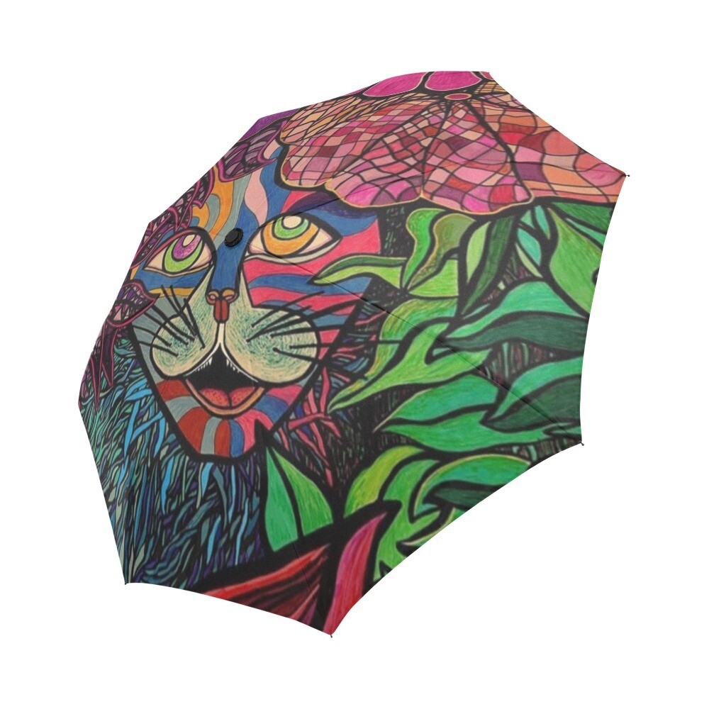 🤴🏽👸🏽☂🐅 Automatic Foldable Umbrella Tiger in Tropical Jungle by Maru, cat, kitty, feline, animal, gift, gift for him, gift for her, accessories