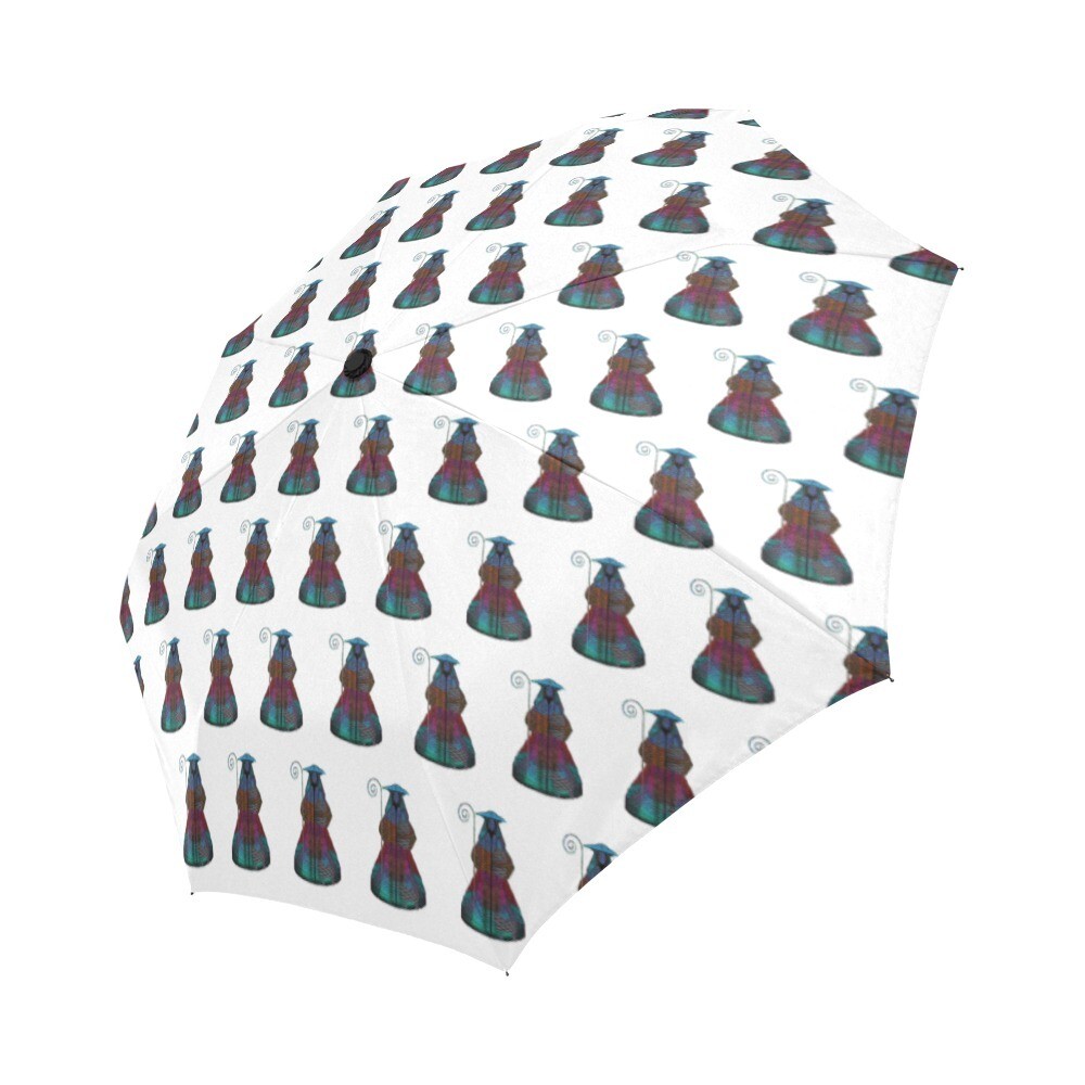 🤴🏽👸🏽☂🇻🇪 Automatic Foldable Umbrella Venezuela Divina Pastora pattern, Homage to Carlos Cruz-Diez Kinetic and Optical art, gift, gift for him, gift for her, accessories, white