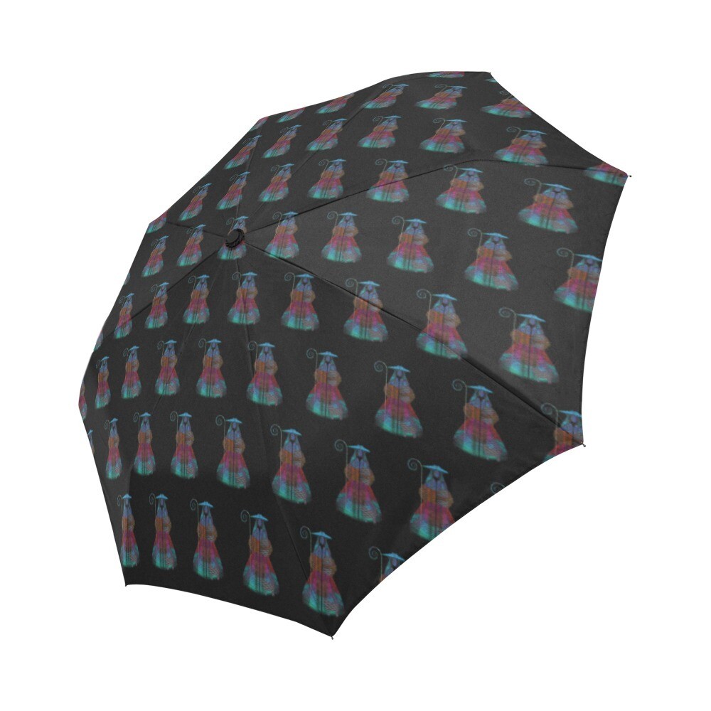 🤴🏽👸🏽☂🇻🇪 Automatic Foldable Umbrella Venezuela Divina Pastora pattern, Homage to Carlos Cruz-Diez Kinetic and Optical art, gift, gift for him, gift for her, accessories, black