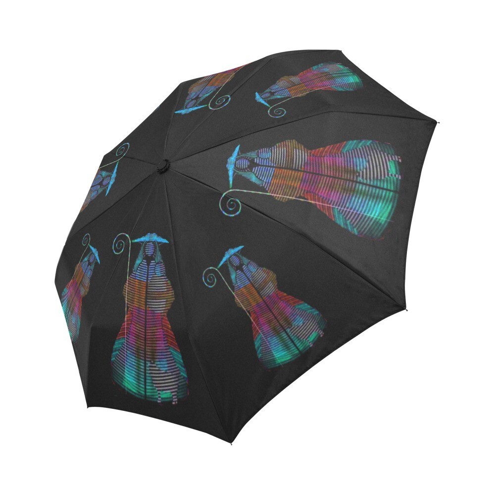 🤴🏽👸🏽☂🇻🇪 Automatic Foldable Umbrella Venezuela big Divina Pastora pattern, Homage to Carlos Cruz-Diez Kinetic and Optical art, gift, gift for him, gift for her, accessories, black