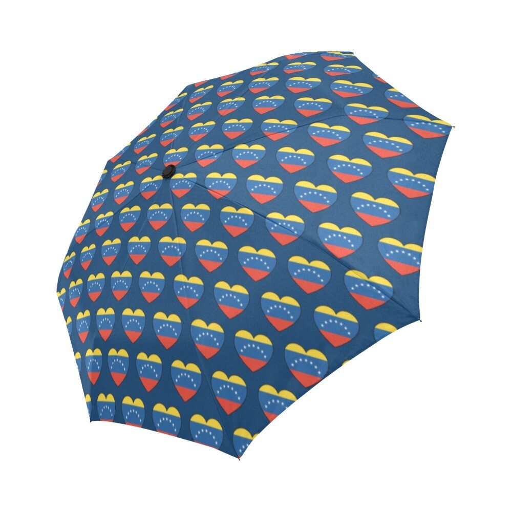 🤴🏽👸🏽☂🇻🇪 Automatic Foldable Umbrella I love Venezuela, Venezuelan flag, gift, gift for him, gift for her, accessories, heart shape, navy blue