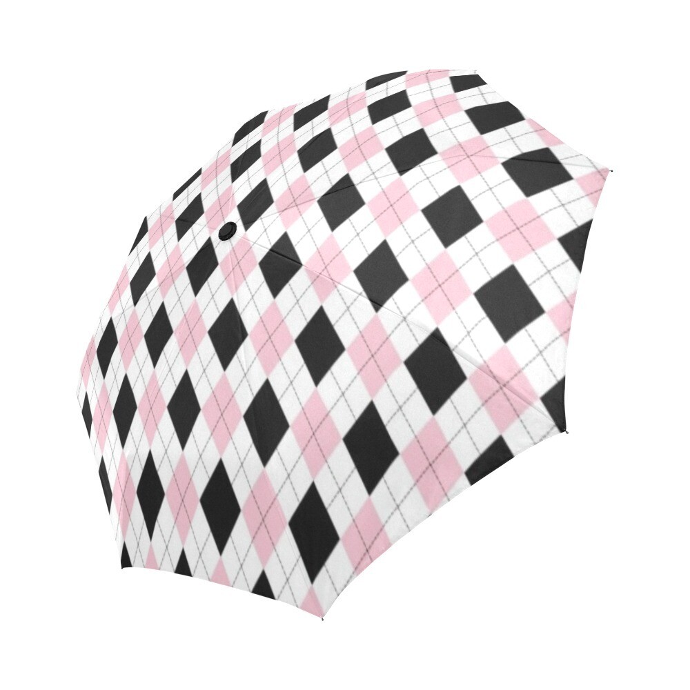 🤴🏽👸🏽☂ Automatic Foldable Umbrella Scottish Argyle pattern, baby pink, gift, gift for him, gift for her, accessories