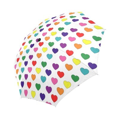 🤴🏽👸🏽☂🏳️‍🌈💕 Automatic Foldable Umbrella Love is Love, LGBTQ pride flag, Rainbow flag, Original Gay Pride Flag, gift, accessories, hearts, white