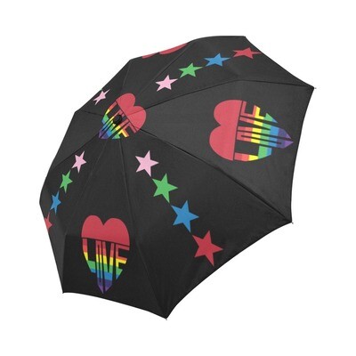 🤴🏽👸🏽☂🏳️‍🌈💕 Automatic Foldable Umbrella Love is Love, LGBTQ pride flag heart, Rainbow flag, Original Gay Pride Flag, gift, accessories, black