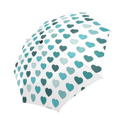🤴🏽👸🏽☂💕 Automatic Foldable Umbrella Shades of teal, hearts, gift, gift for him, gift for her, accessories, white