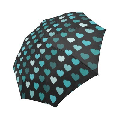 🤴🏽👸🏽☂💕 Automatic Foldable Umbrella Shades of teal, hearts, gift, gift for him, gift for her, accessories, black