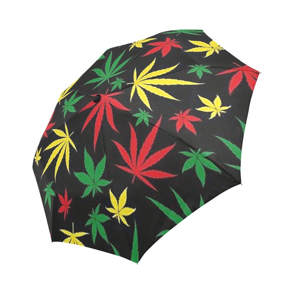 🤴🏽👸🏽☂ Automatic Foldable Umbrella marijuana, cannabis, weed, tricolor leaves, Rasta, Rastafari, Jamaica, Rastafarian, gift, gift for him, gift for her, accessories