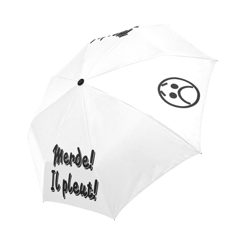 🤴🏽👸🏽☂💩 Automatic Foldable Umbrella Merde! Il pleut! Emoji, gift, gift for him, gift for her, accessories, white & black