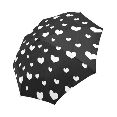 🤴🏽👸🏽☂💕 Automatic Foldable Valentine's Umbrella, Valentine, Valentine's day, Valentine gift, love, gift, gift for him, gift for her, accessories, white hearts on black