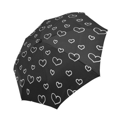 🤴🏽👸🏽☂💕 Automatic Foldable Valentine's Umbrella, Valentine, Valentine's day, Valentine gift, love, gift, gift for him, gift for her, accessories, white outline hearts on black