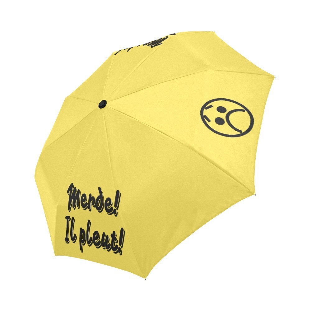🤴🏽👸🏽☂💩 Automatic Foldable Umbrella Merde! Il pleut! Emoji, gift, gift for him, gift for her, accessories, black & yellow illuminating