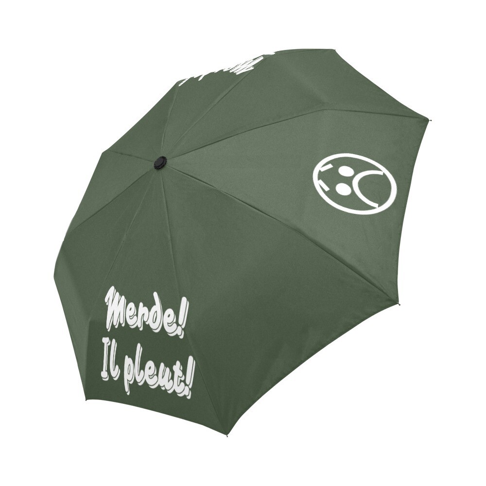 🤴🏽👸🏽☂💩 Automatic Foldable Umbrella Merde! Il pleut! Emoji, gift, gift for him, gift for her, accessories, white & military green
