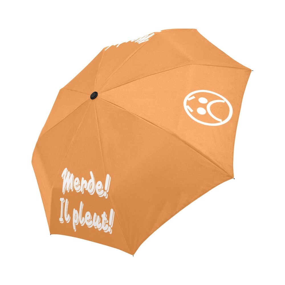 🤴🏽👸🏽☂💩 Automatic Foldable Umbrella Merde! Il pleut! Emoji, gift, gift for him, gift for her, accessories, white & orange