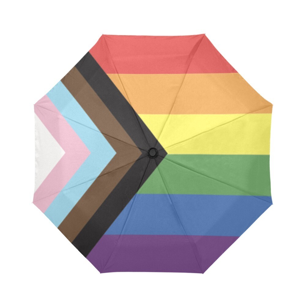 🤴🏽👸🏽☂🏳️‍🌈 Automatic Foldable Umbrella Love is Love, LGBTQ Progress pride flag, rainbow flag Rebooted by Daniel Quasar, gift, accessories