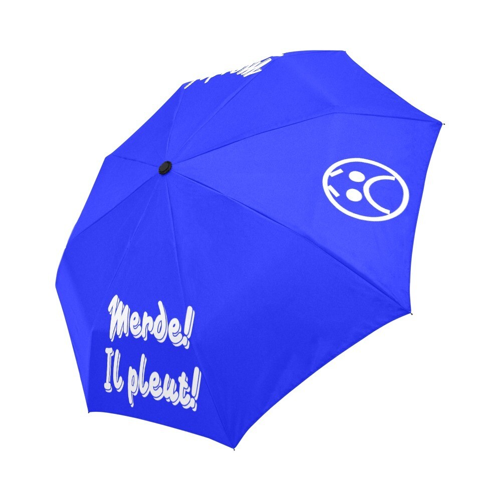 🤴🏽👸🏽☂💩 Automatic Foldable Umbrella Merde! Il pleut! Emoji, gift, gift for him, gift for her, accessories, white & royal blue