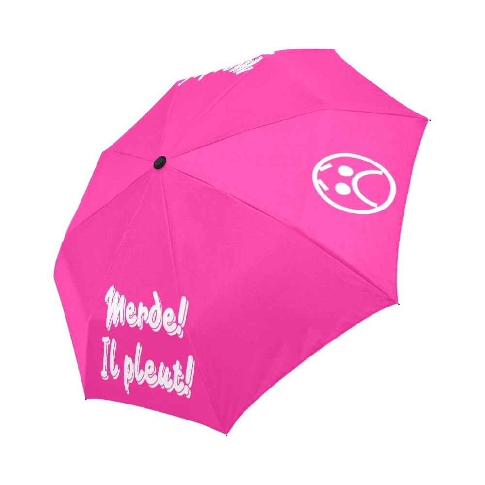 🤴🏽👸🏽☂💩 Automatic Foldable Umbrella Merde! Il pleut! Emoji, gift, gift for him, gift for her, accessories, white & hot pink