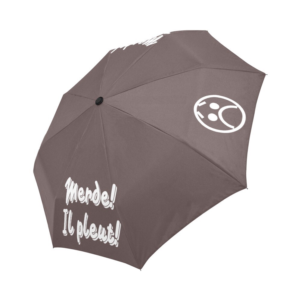 🤴🏽👸🏽☂💩 Automatic Foldable Umbrella Merde! Il pleut! Emoji, gift, gift for him, gift for her, accessories, white & dark brown