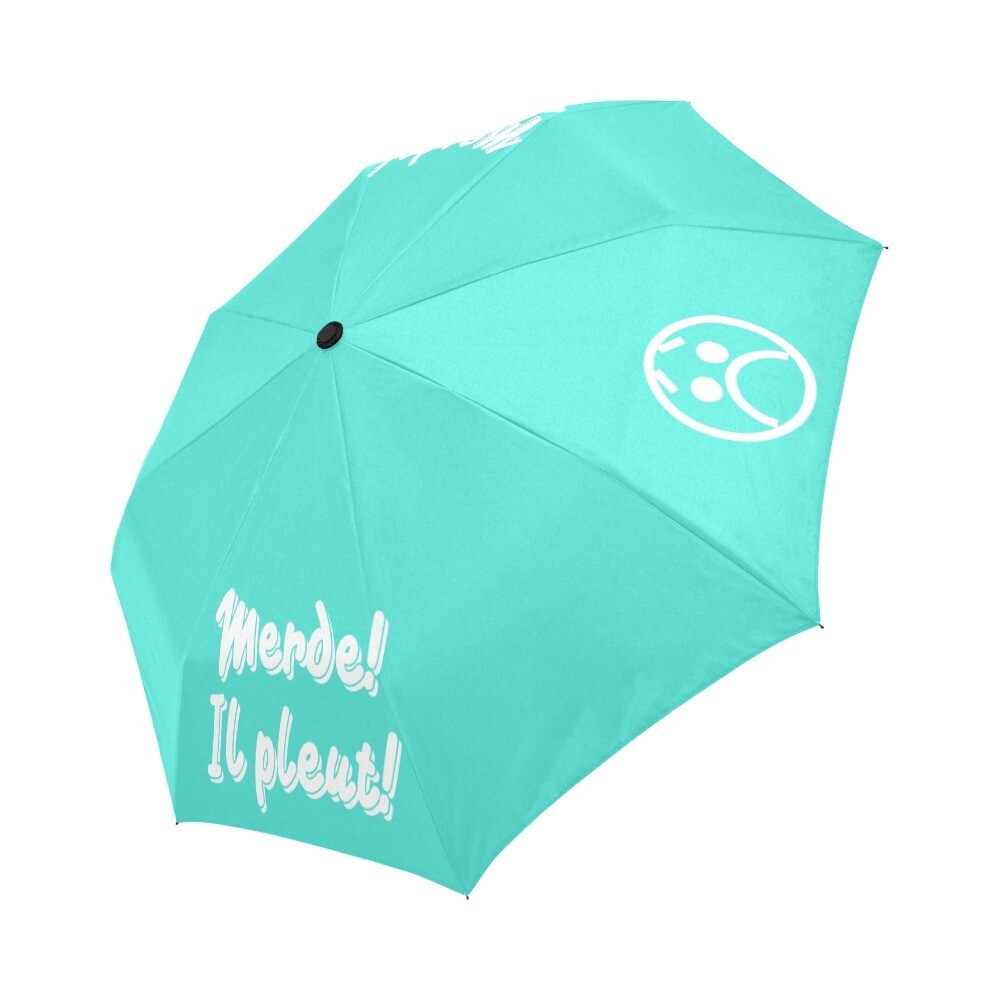 🤴🏽👸🏽☂💩 Automatic Foldable Umbrella Merde! Il pleut! Emoji, gift, gift for him, gift for her, accessories, white & turquoise