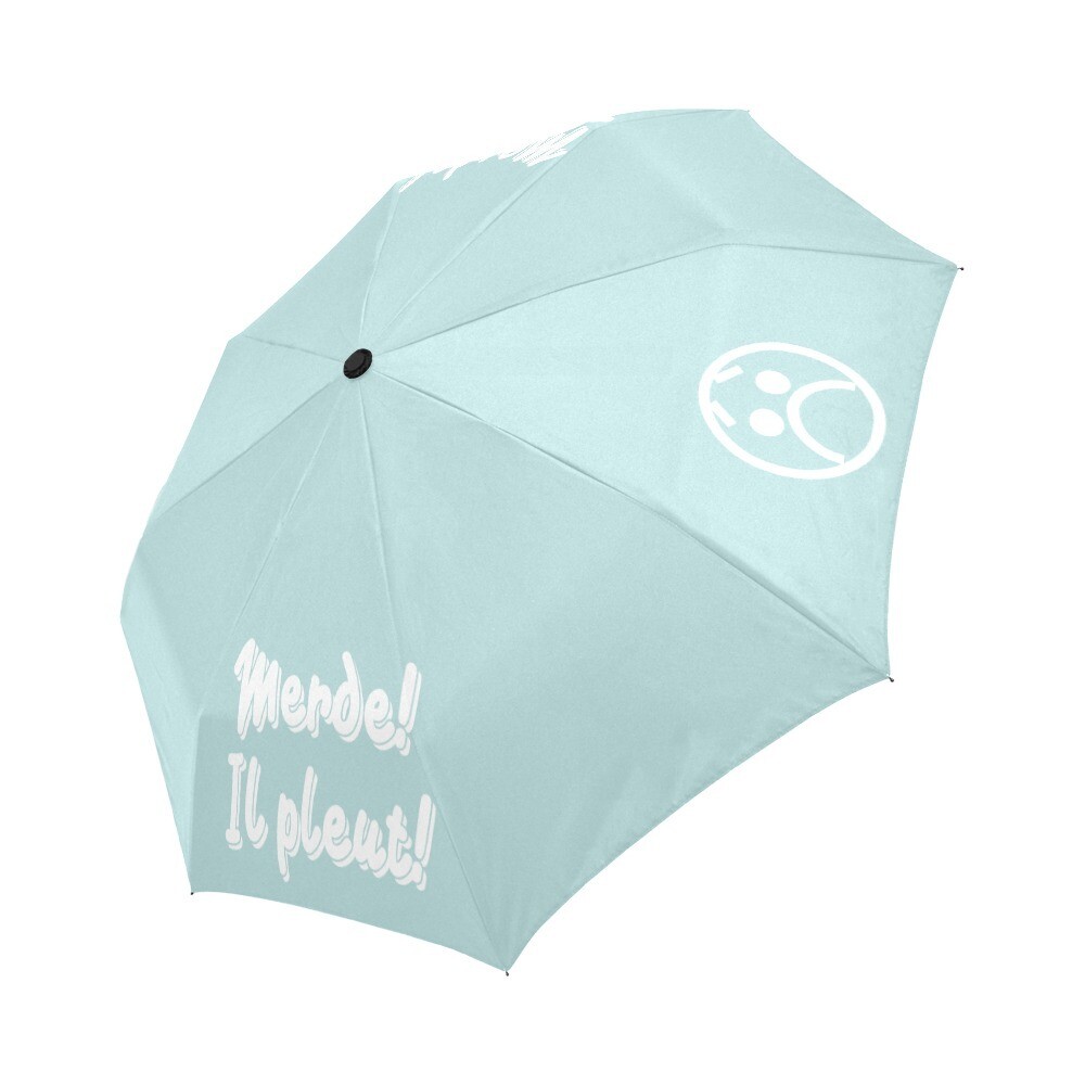 🤴🏽👸🏽☂💩 Automatic Foldable Umbrella Merde! Il pleut! Emoji, gift, gift for him, gift for her, accessories, white & light teal