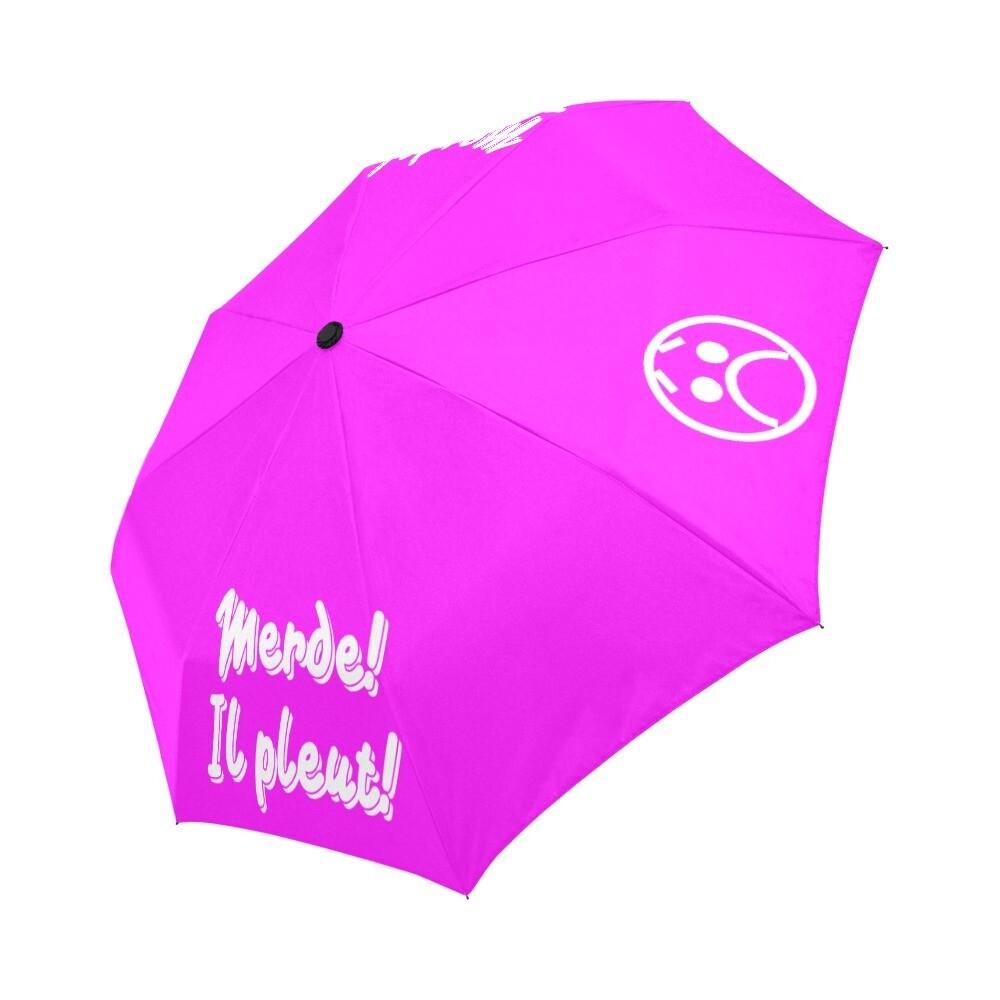 🤴🏽👸🏽☂💩 Automatic Foldable Umbrella Merde! Il pleut! Emoji, gift, gift for him, gift for her, accessories, white & pink fuchsia