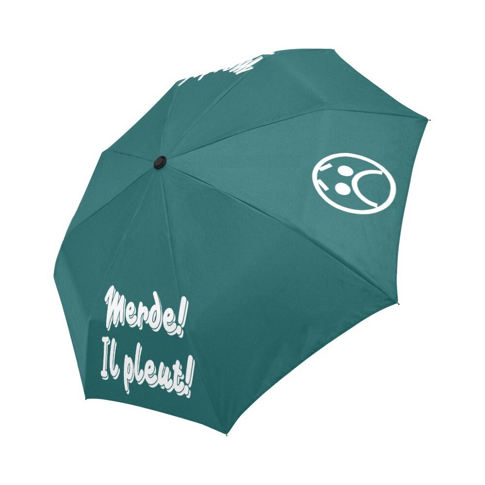 🤴🏽👸🏽☂💩 Automatic Foldable Umbrella Merde! Il pleut! Emoji, gift, gift for him, gift for her, accessories, white & dark teal