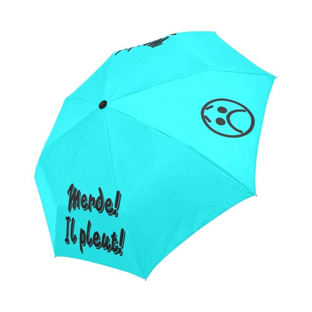 🤴🏽👸🏽☂💩 Automatic Foldable Umbrella Merde! Il pleut! Emoji, gift, gift for him, gift for her, accessories, black & neon blue