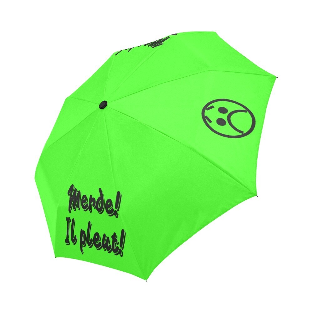 🤴🏽👸🏽☂💩 Automatic Foldable Umbrella Merde! Il pleut! Emoji, gift, gift for him, gift for her, accessories, black & neon green