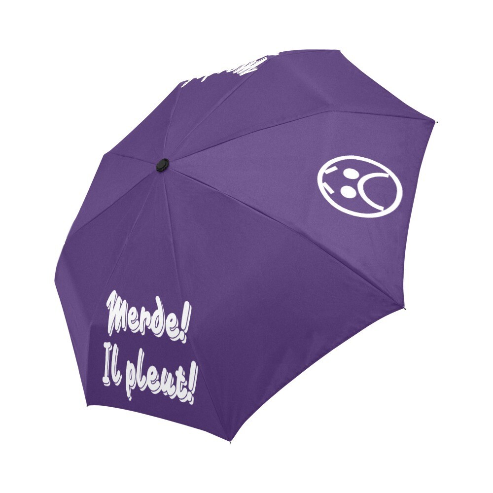 🤴🏽👸🏽☂💩 Automatic Foldable Umbrella Merde! Il pleut! Emoji, gift, gift for him, gift for her, accessories, white & Russian violet