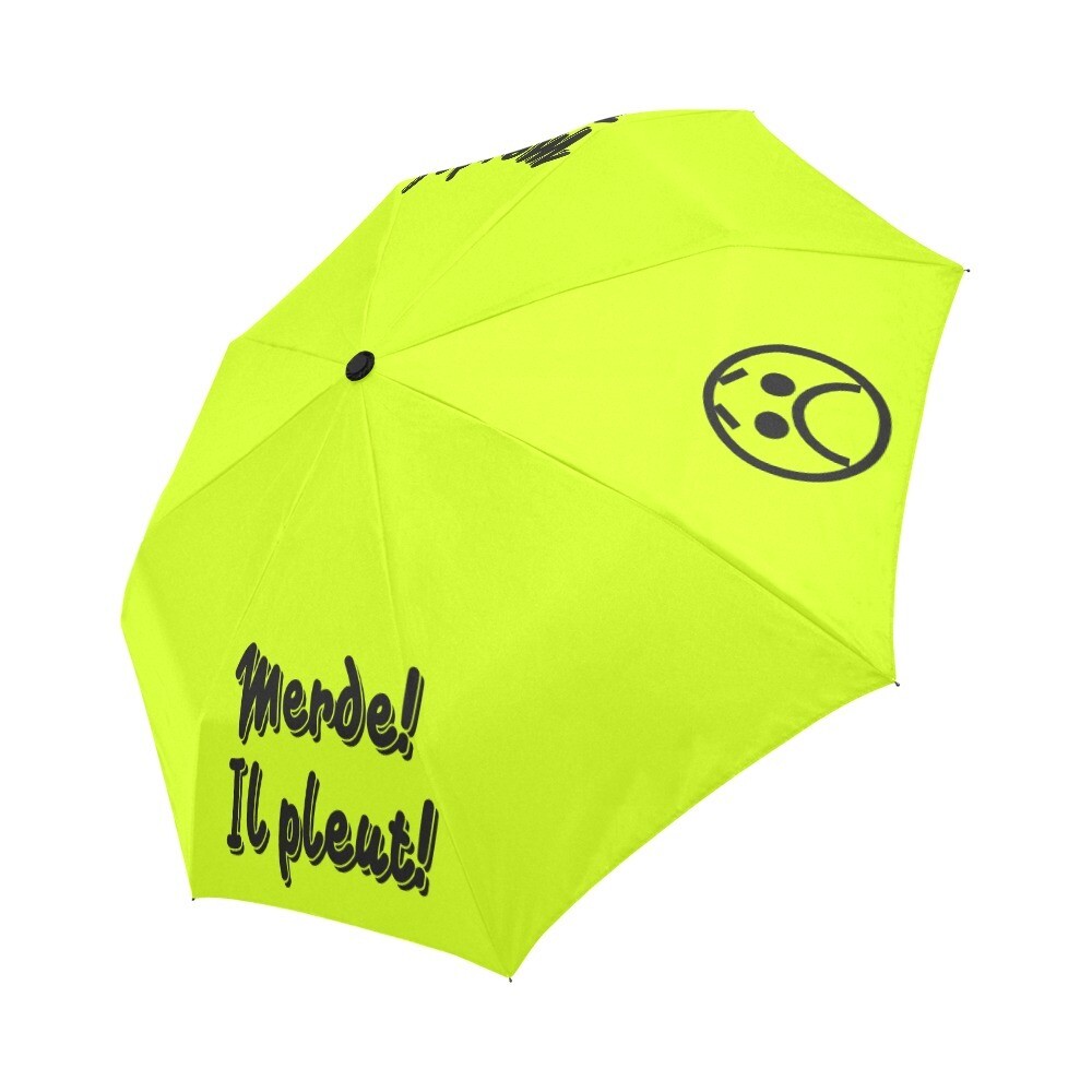 🤴🏽👸🏽☂💩 Automatic Foldable Umbrella Merde! Il pleut! Emoji, gift, gift for him, gift for her, accessories, black & neon yellow
