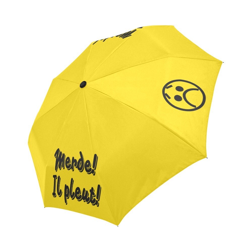 🤴🏽👸🏽☂💩 Automatic Foldable Umbrella Merde! Il pleut! Emoji, gift, gift for him, gift for her, accessories, black & safety yellow
