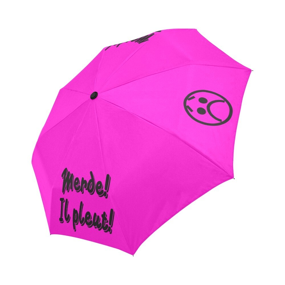 🤴🏽👸🏽☂💩 Automatic Foldable Umbrella Merde! Il pleut! Emoji, gift, gift for him, gift for her, accessories, black & neon pink