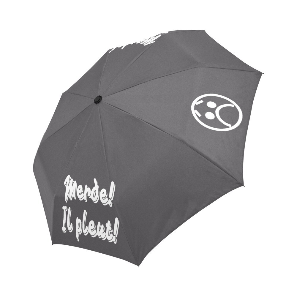 🤴🏽👸🏽☂💩 Automatic Foldable Umbrella Merde! Il pleut! Emoji, gift, gift for him, gift for her, accessories, white & dark gray