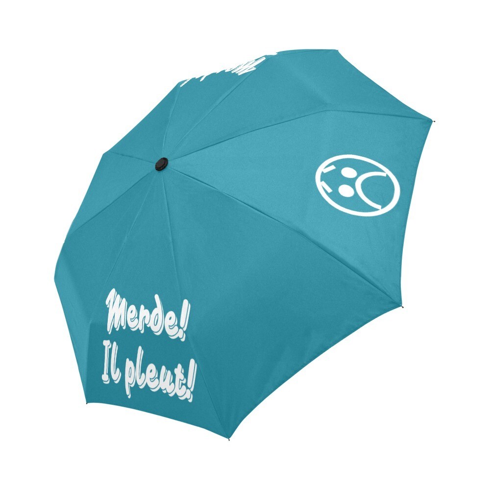 🤴🏽👸🏽☂💩 Automatic Foldable Umbrella Merde! Il pleut! Emoji, gift, gift for him, gift for her, accessories, white & metallic seaweed