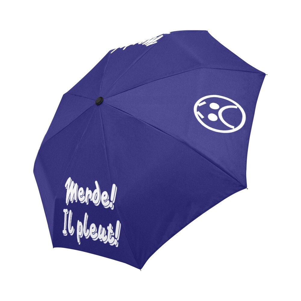 🤴🏽👸🏽☂💩 Automatic Foldable Umbrella Merde! Il pleut! Emoji, gift, gift for him, gift for her, accessories, white & navy blue